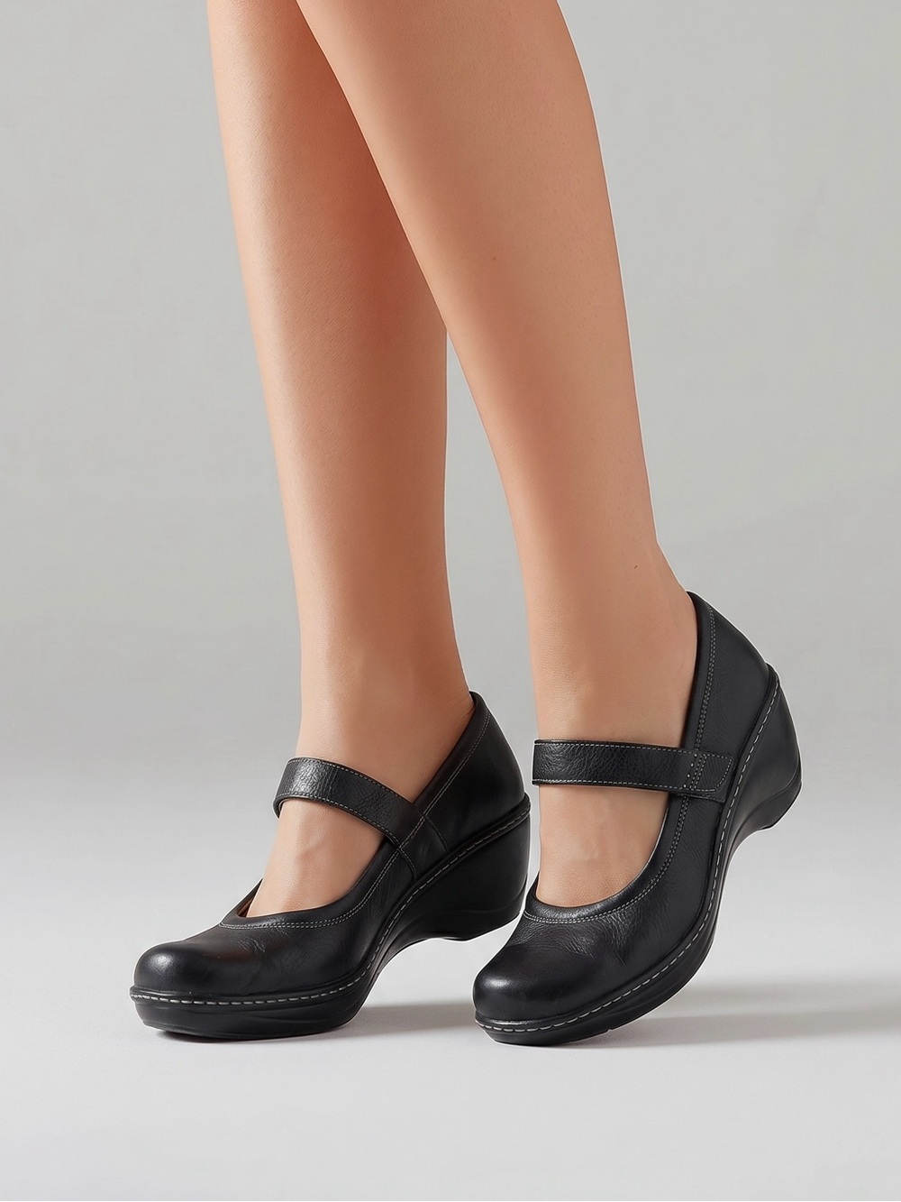 Soft Walk Women’s Sz 8 Black Mary Jane Wedge comfort cushioned Shoes Brazil
